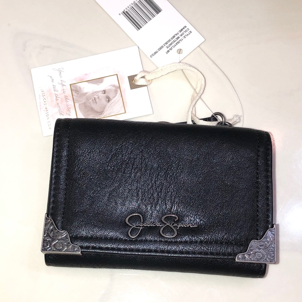 Jessica Simpson Palmer Meteorite Double Sided Faux Leather Trifold Wallet NWT